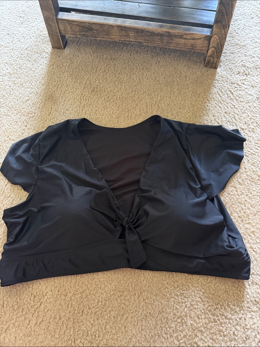 Torrid Black Tie-Front Short Sleeve Bathing Suit Top